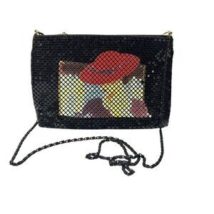 Red Hat Society Lady Black Metal Mesh Top Zip Bag Black Braided Link Chain